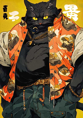 Gangster Cat with Gold Chains