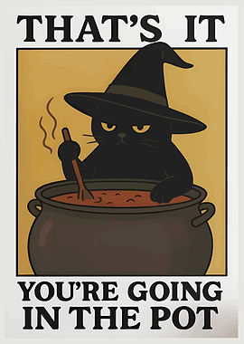 Witch Cat Brewing Potion Poster