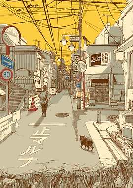 Japanese Street Scene Illustration