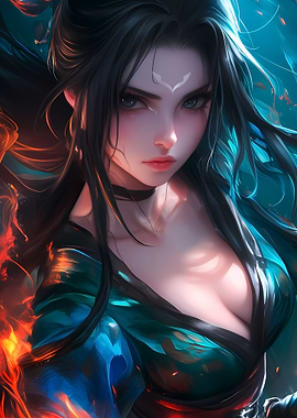 Anime Girl with Fire and Water