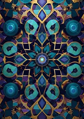 Abstract Geometric Pattern with Teal and Gold