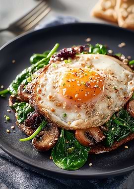 Fried Egg with Spinach and Mushrooms