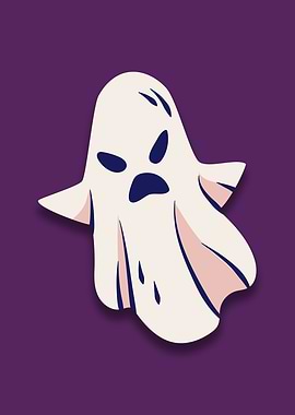 Cartoon Ghost on Purple Background