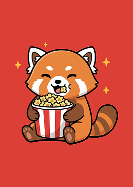 Cute Red Panda Eating Popcorn