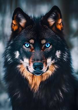 Striking Wolf Portrait with Blue Eyes