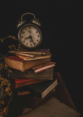 Vintage Clock on Stack of Books