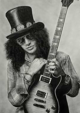 Pencil Drawing of Slash with Guitar