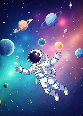 Astronaut Floating Colorful Space