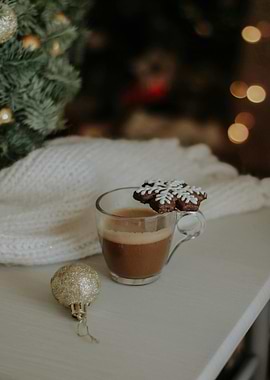 Christmas Coffee with Snowflake Cookie
