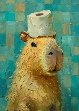 Capybara with Toilet Paper Hat Painting