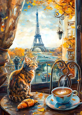 Cat in Paris with Eiffel Tower