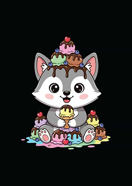 Cute Wolf with Ice Cream