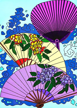 Floral Fans with Water Pattern