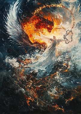 Angel and Fire Dragon Confrontation Art