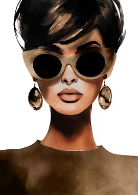 Elegant Woman with Sunglasses Watercolor Portrait