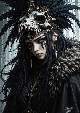Dark Fantasy Woman with Skull Headdress