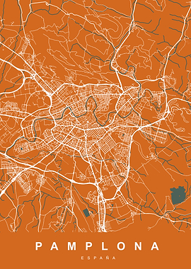 Pamplona, España City Map Art