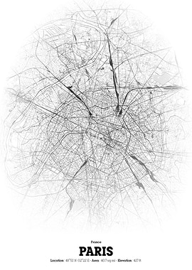 Paris City Map - Black and White
