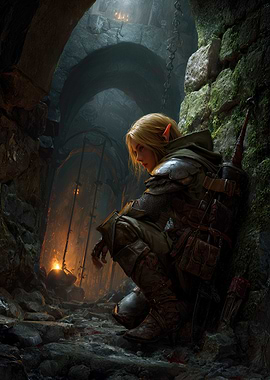 Elf Warrior in Dark Stone Cave