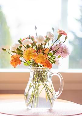 Carnations in a Glass Pitcher