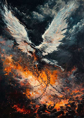 Fallen Angel in Flames Painting