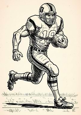 American Football Player Running with Ball