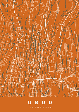 Ubud, Indonesia Map Art Print