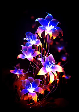 Glowing Floral Arrangement on Black Background