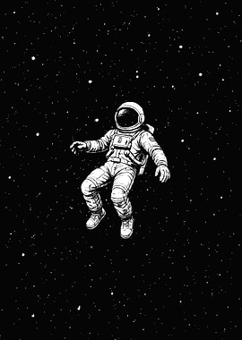Astronaut Floating in Space Black and White