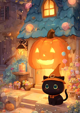 Cute Halloween Cat at Spooky House