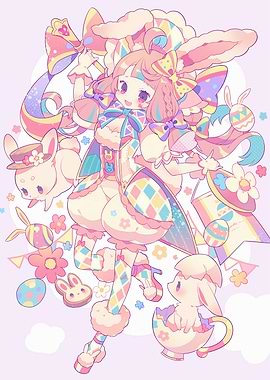 Pastel Easter Bunny Girl Illustration