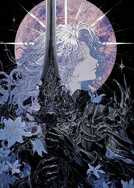 Fantasy Warrior with Sword and Moon