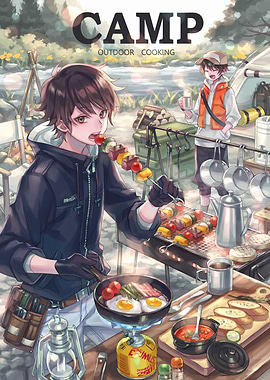 Anime Camping Outdoor Cooking Illustration