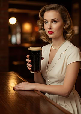 Elegant woman with dark beer at bar