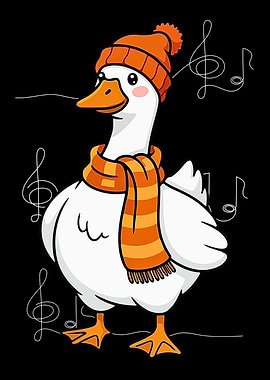 Cartoon Goose with Hat and Scarf