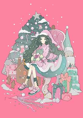 Christmas Girl with Teddy Bear