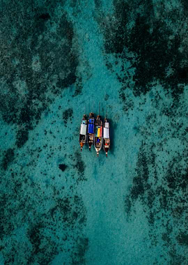 Boats in Turquoise Water Aerial View