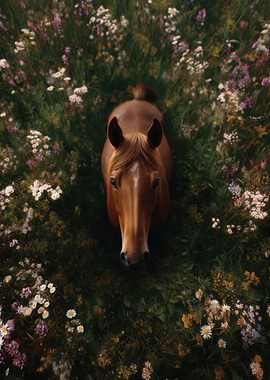 Horse In A Field Of Flowers