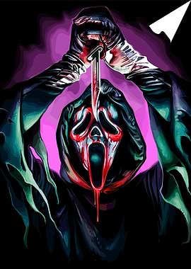 Ghostface with bloody knife illustration