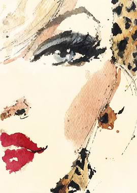 Watercolor Portrait with Leopard Print Detail