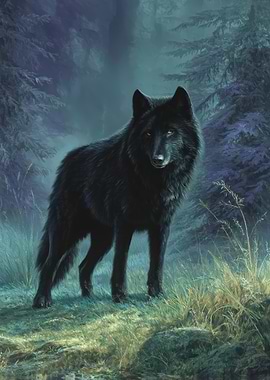Black Wolf in Forest