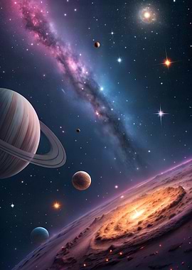 Cosmic Space Scene with Planets