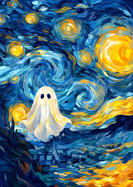 Ghost in Starry Night Style Painting