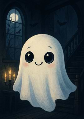 Cute Ghost in Haunted House