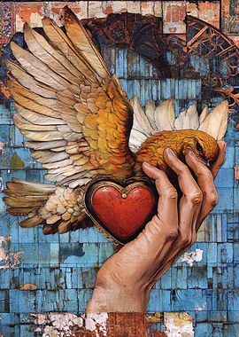 Winged Heart in Hand Art