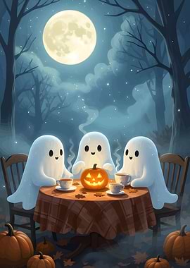 Ghosts having tea party on Halloween