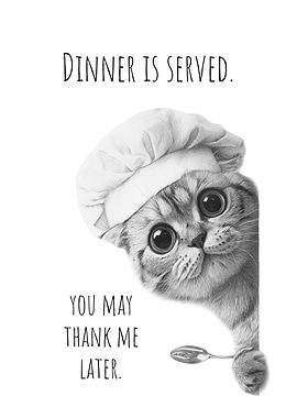 Dinner is served by cat chef