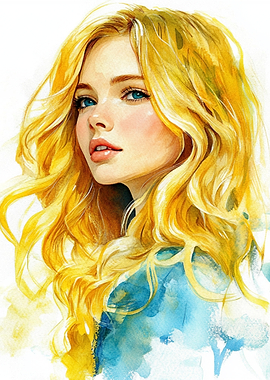 Watercolor Portrait of a Blonde Woman