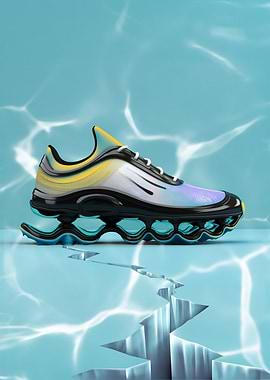 Futuristic Sneaker on Cracked Ice Surface