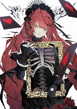 Red-haired Queen with Skeleton Portrait
